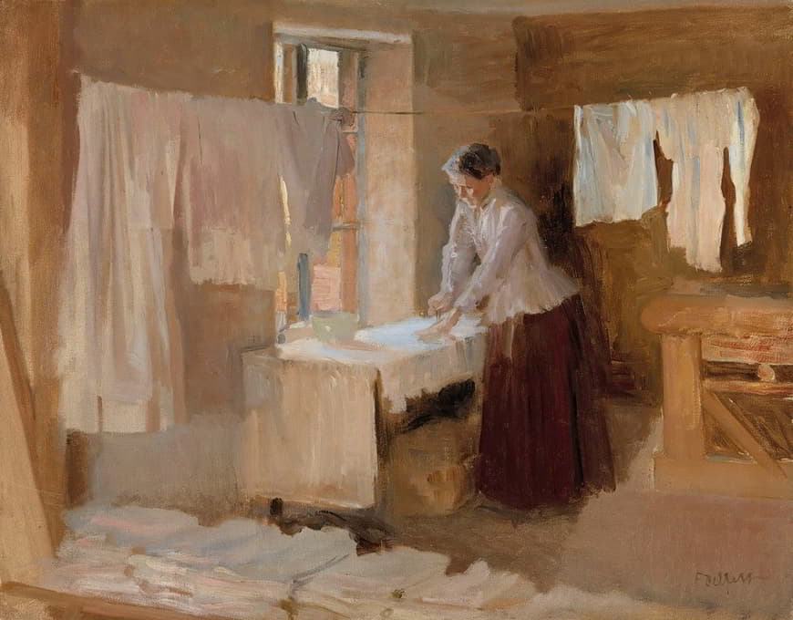 女人熨衣服，洗衣女习作