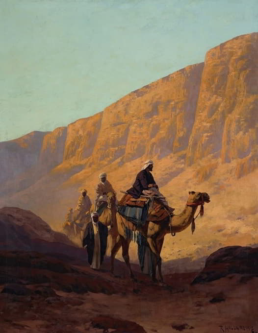 Rudolf Hellgrewe - Caravan Passing Through A Wadi