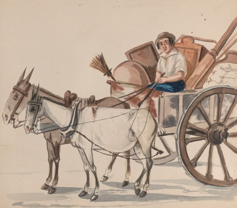 Francisco Fierro - A man driving a cart pulled by mules