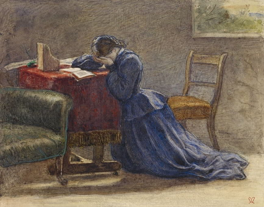 Sir John Everett Millais - A Wife – Face in Both Hands She Knelt on the Carpet