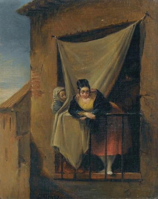 Leonardo Alenza y Nieto - A Woman At A Balcony