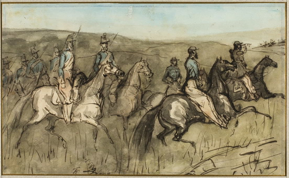 Constantin Guys - Cavalry Exercise in a Meadow