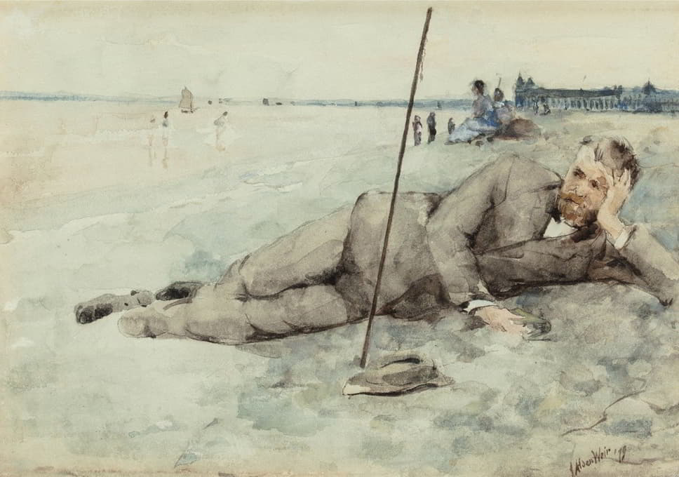 Julian Alden Weir - Man Reclining on a Beach