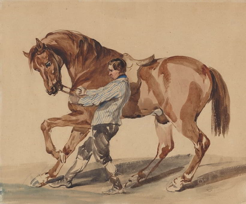 Piotr Michałowski - Stableman with a chestnut horse
