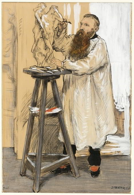 雕塑家奥古斯特·罗丁在工作室的肖像