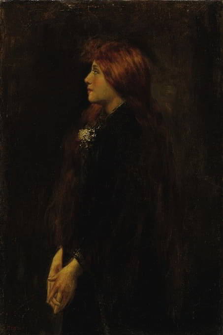 肖像，红发美女站在侧面