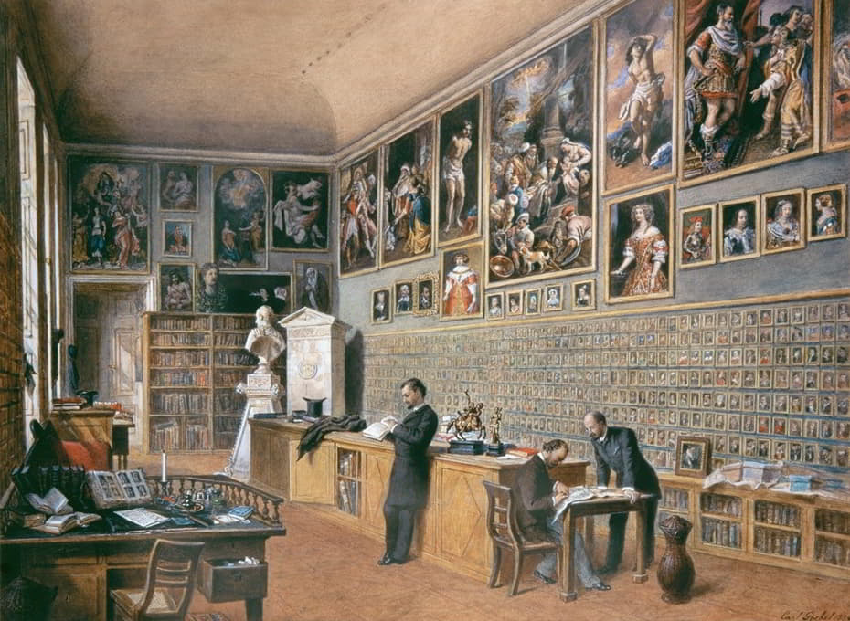 Carl Goebel the younger - Die Bibliothek, zugleich Büro der Beamten der Ambraser Sammlung (Porträtsammlung)