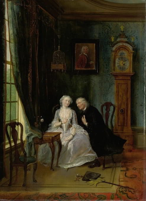Cornelis Troost - Unseemly Love, perhaps a scene of the Widower Joost with Lucia, 2nd scene from the play ‘De wanhebbelijke liefde’ by CJ van der Lijn