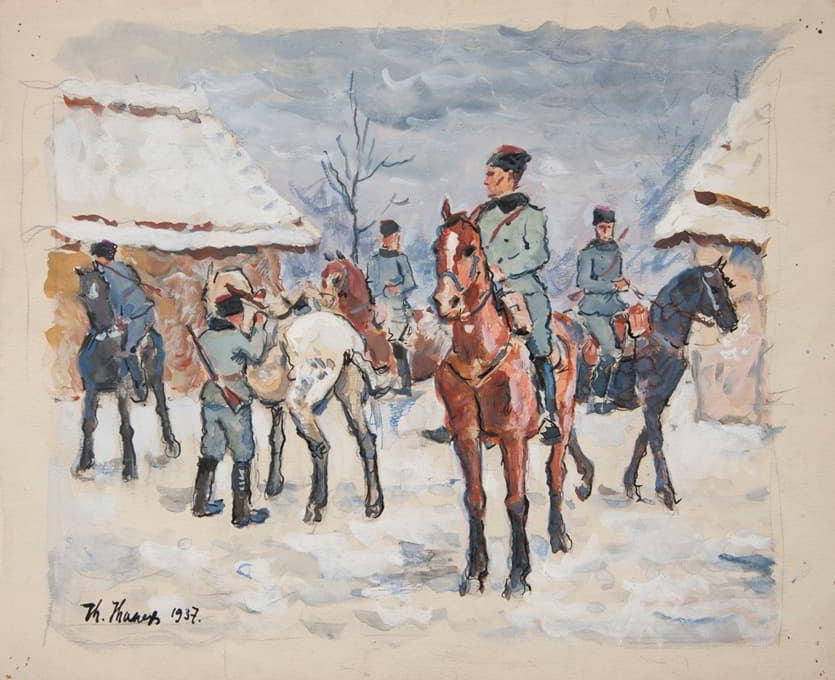 雪村里骑马的士兵