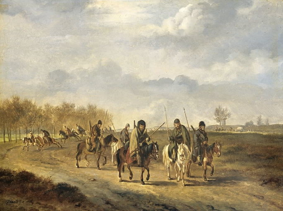 1813年，哥萨克在北荷兰卑尔根附近的一条乡村公路上