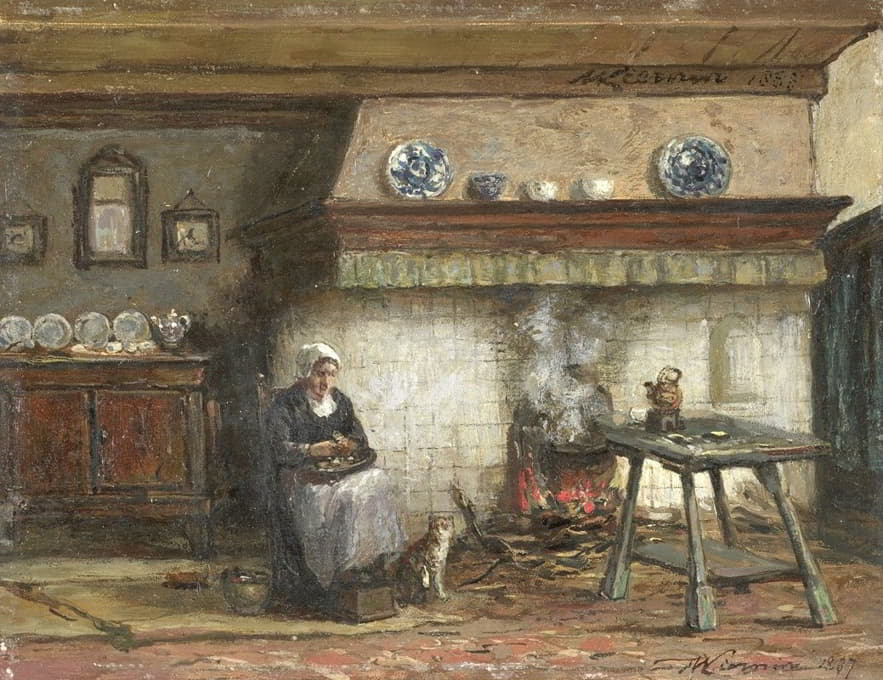 Willem Adriaan Alexander Liernur - Interior of a Cottage in Scheveningen