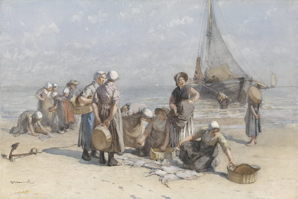 Bernardus Johannes Blommers - Fishwives on the Beach at Scheveningen