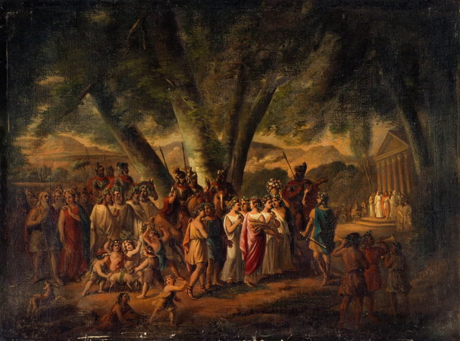 Claude Joseph Curty - Sujet antique; procession se dirigeant vers un temple