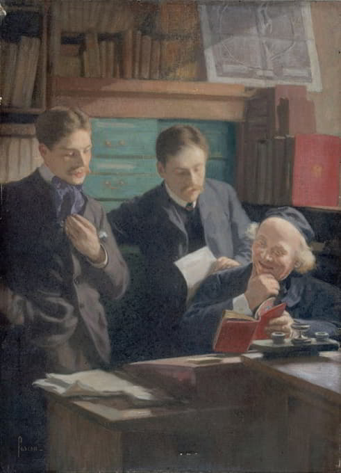 Eugène Pascau - Honoré Champion (1846-1913), libraire-éditeur, entouré de ses fils