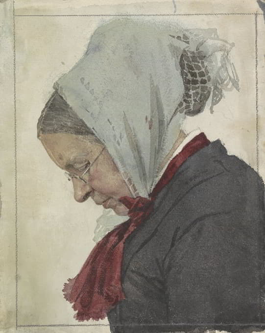 戴头巾和红领巾的老妇人