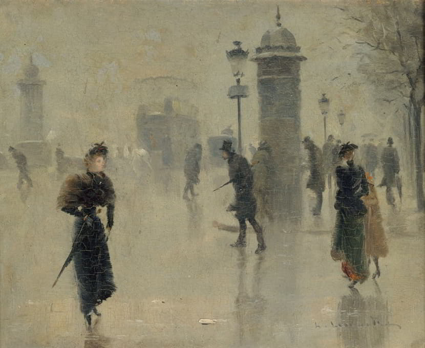 Léon Lemaître - Passants sur le boulevard, un jour d’hiver