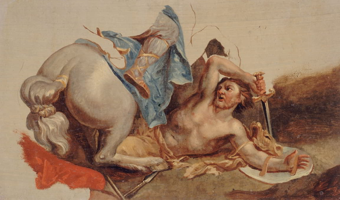 Paul-Jacques-Aimé Baudry - Étude de cheval et de cavalier tombé, d’après Le Brun