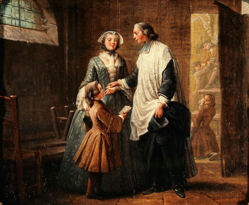 Pierre Louis Dumesnil the Younger - L’Abbé de Catéchisme recevant un enfant amené par sa sœurs