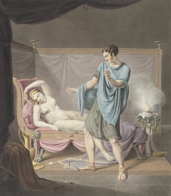 Henricus Franciscus Wiertz - Klassieke voorstelling met staande man bij vrouw op ligbed