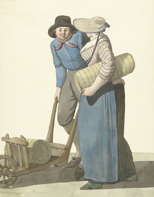 W. Barthautz - Vrouw naast een man met een kruiwagen