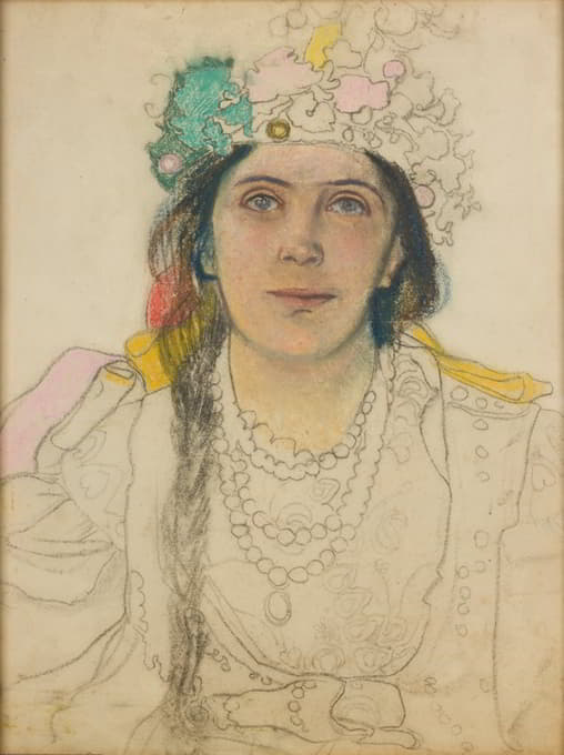万达·西马斯科夫（Wanda Siemaskov）在岛国“婚礼”上的年轻女性肖像