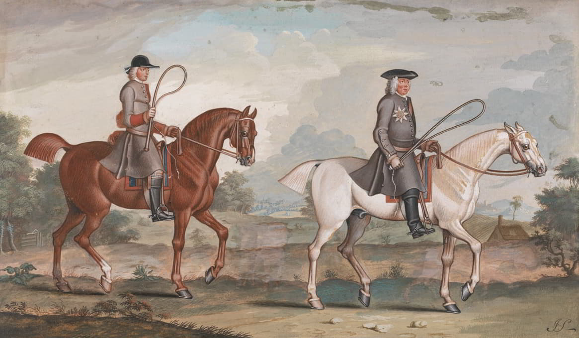 James Seymour - George Montague, first Earl of Halifax on His White Hunter, Ironside, With His Groom on Justice, a Chestnut Foaled in 1721