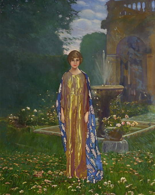 Leon Kamir-Kaufmann - Lady in the garden at a fountain – Springtime