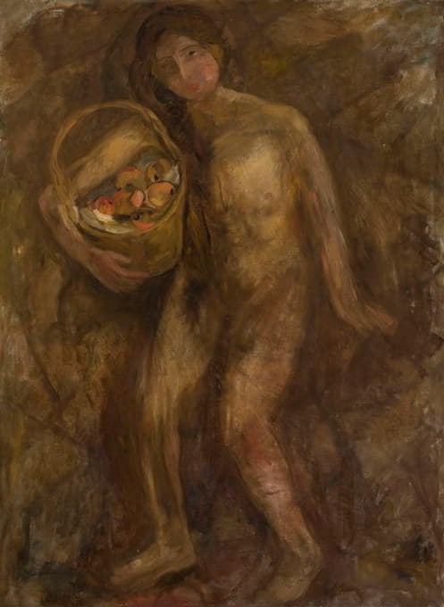 Tadeusz Makowski - Nude girl with a basket of apples