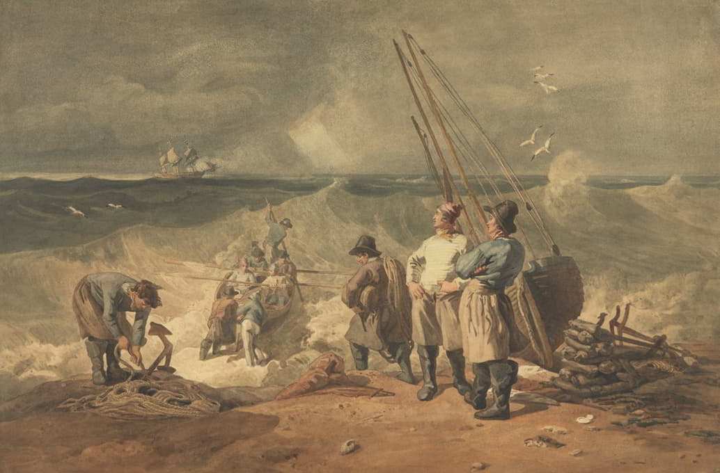 Joshua Cristall - Coast of Sussex, Pushing Off a Boat to a Vessel in Distress