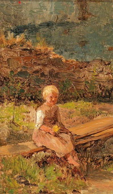 坐在木制走道上的孩子