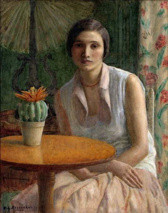 Frederick Carl Frieseke - Portrait of a Woman (with Cactus)