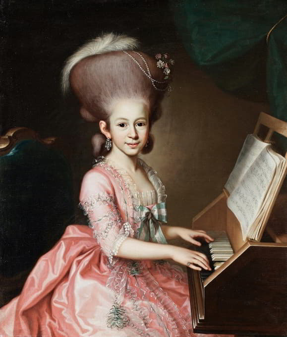 Georg Anton Urlaub - Portrait Of A Young Lady At The Clavichord, Said To Be Henriette Haussmann
