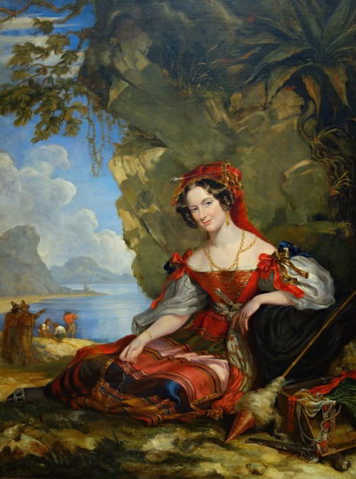 George Hayter - Portrait Of Lady Caroline Montagu In Byronic Costume