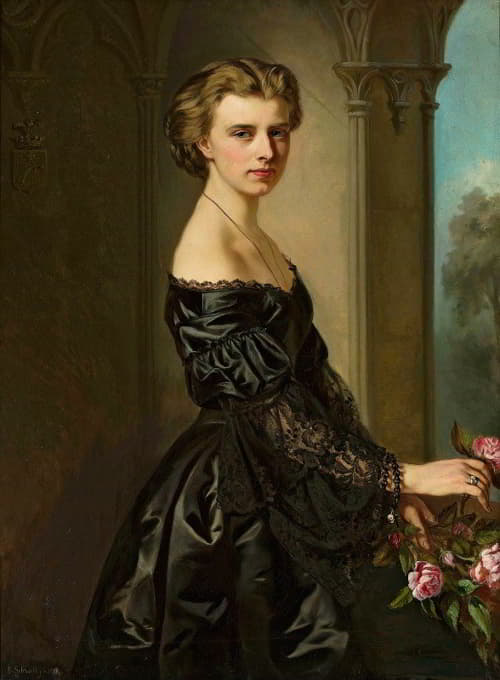 一位手持玫瑰的年轻女子的肖像