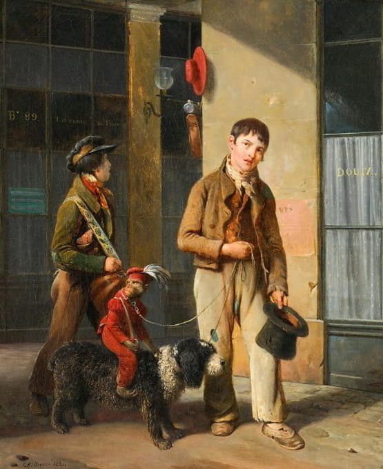 Louis Joseph Toussaint Rossignon - Two Savoyards With A Monkey And A Dog