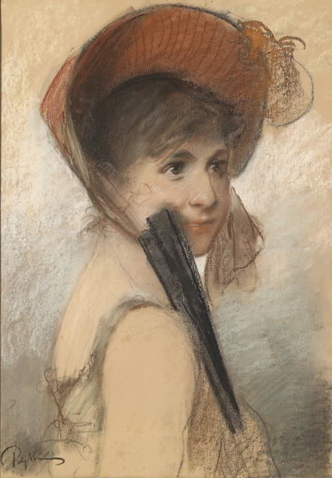 Bruno Piglhein - Bildnis eines Mädchens mit Hut und Fächer