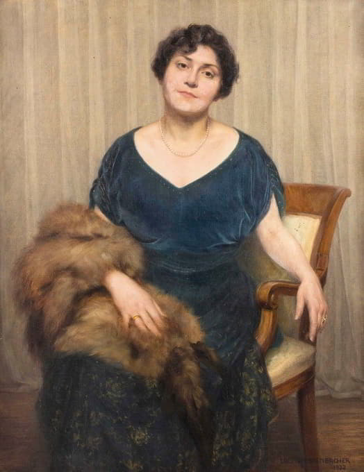 Louis Weissenbacher - Dame in blauem Kleid und Fuchsfell