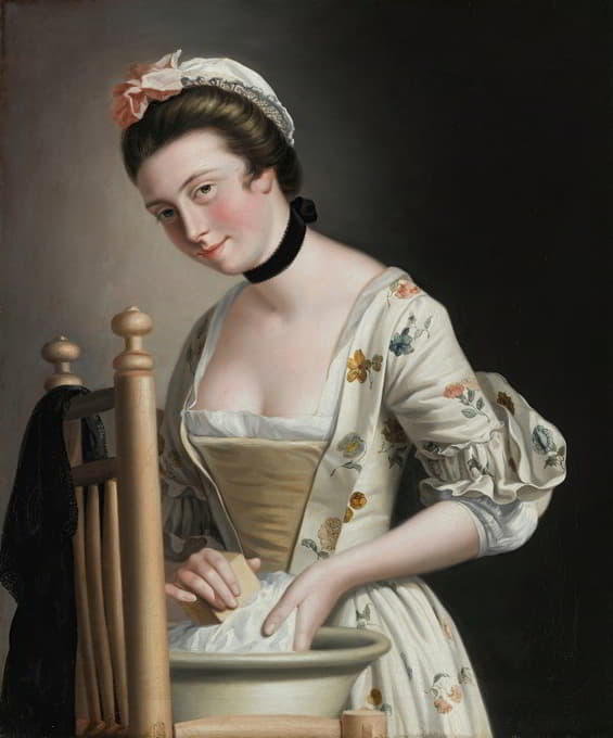Henry Robert Morland - Portrait Of A Woman Washing Clothes, Possibly Maria, Countess Of Coventry