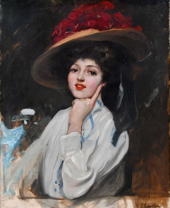一个戴帽子的年轻女子的肖像