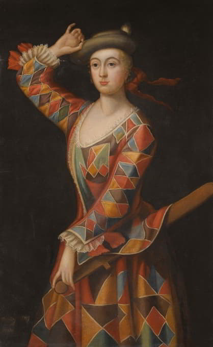 John Ellys - Portrait Of Mrs. Hester Booth, Nee Santlow (C.1690–1773) Dressed As A Harlequin