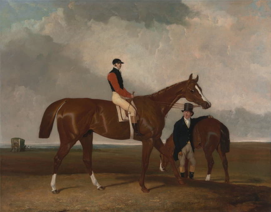 Abraham Cooper - Elis at Doncaster, Ridden By John Day, With His Van In The Background