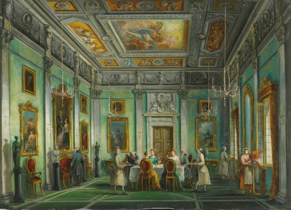 Giuseppe Bernardino Bison - Interior Of An Elegant Dining Room With A Dinner Party