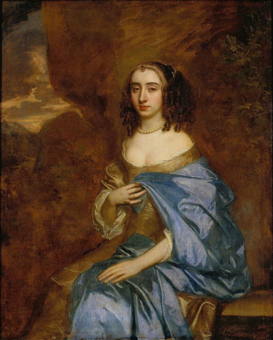 一位穿着蓝色窗帘的女士的肖像