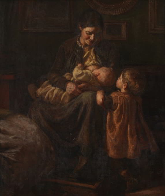 Joakim Skovgaard - Kunstnerens hustru med to børn