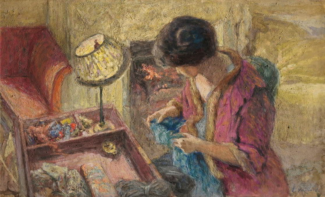 Édouard Vuillard - Le Petit Salon, Madame Hessel À La Table À Ouvrage (Étude)