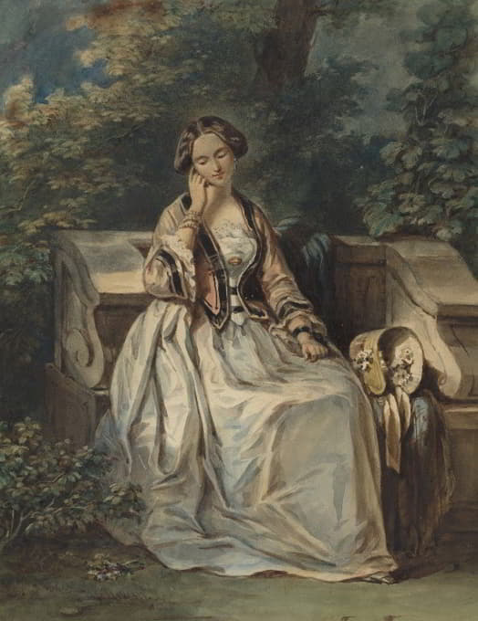 Eugène Devéria - Woman Seated In A Bower