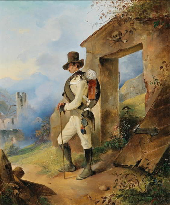 Friedrich Johann Treml - An Imperial And Royal Infantryman Before A Ruin