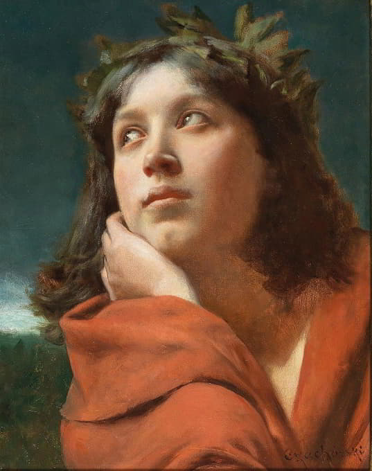Władysław Czachórski - Portrait Of A Girl With Laurel Wreath