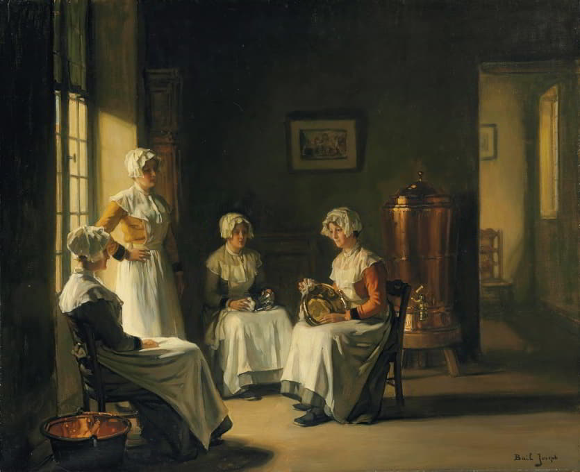 Joseph Bail - An Interior with Women Polishing Brass