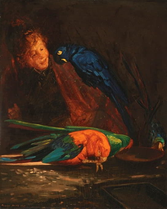 George Luks - Woman with Macaws